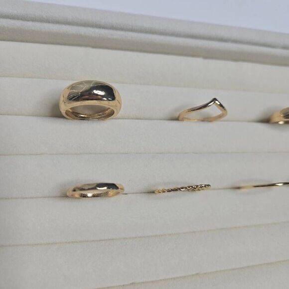 7pcs Set Y2k Style Gold Stacking Rings V Shape/ Chunky Band/ Intertwine Design - Picture 6 of 7